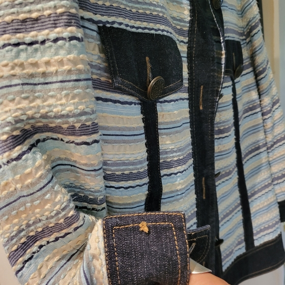 Doncaster women's size 8 sport 100% silk striped with denim trimmed jacket - Picture 12 of 16